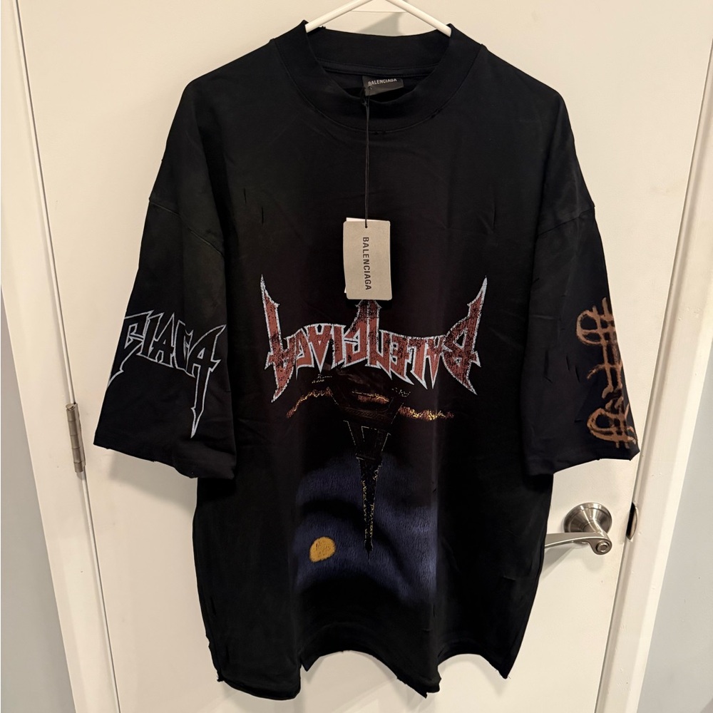 Balenciaga Paris distressed black t shirt size XL